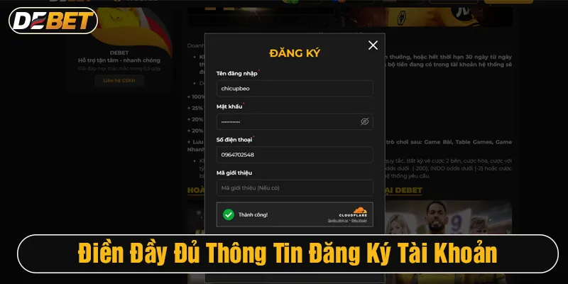 Đăng ký tài khoản Debet nhanh chóng, dễ thao tác